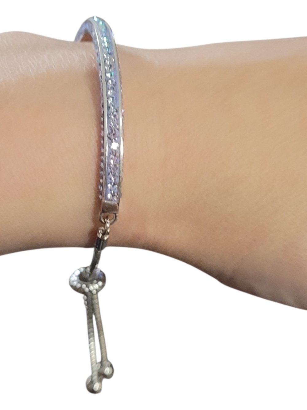 Silver-Tone Blue Swarovski Crystal Slider Bangle Bracelet